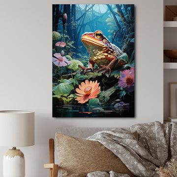 Japan Art Frog at Lotus Pond Reflection - Frog Wall Decor